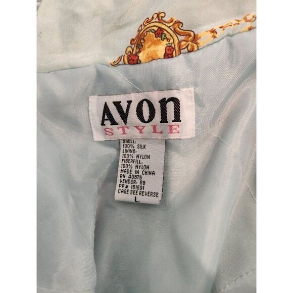Vintage 90s Avon Silk Floral Turquoise Bomber Jacket L Baroque Jeweled Blue - Picture 9 of 9